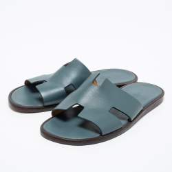 Pre Owned Hermes Grey Leather Izmir Flat Sandals Size 42