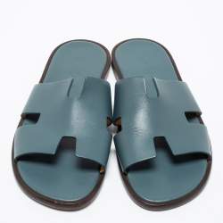 Pre Owned Hermes Grey Leather Izmir Flat Sandals Size 42