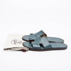 Pre Owned Hermes Grey Leather Izmir Flat Sandals Size 42