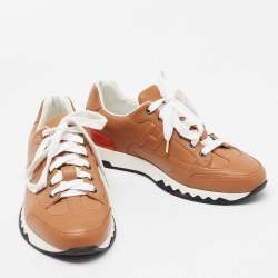 Hermes Tan Leather H Logo Low-Top Sneakers Size 42