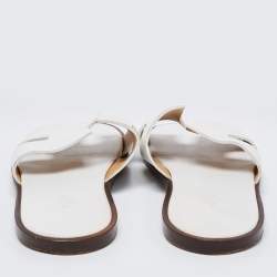 Pre Owned Hermes White Leather Izmir Slide Sandals Size 45