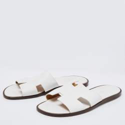 Hermes White Leather Izmir Slide Sandals Size 45 Hermes | TLC