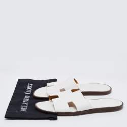 Pre Owned Hermes White Leather Izmir Slide Sandals Size 45