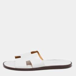 Hermes White Leather Izmir Slide Sandals Size 45 Hermes | TLC