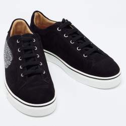 Hermes Black Suede Wing Embroidered Low Top Sneakers Size 41