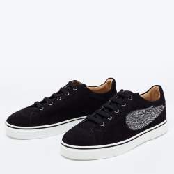 Hermes Black Suede Wing Embroidered Low Top Sneakers Size 41