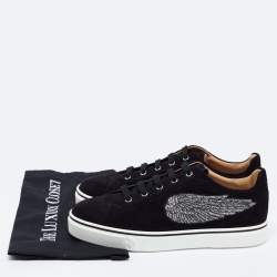 Hermes Black Suede Wing Embroidered Low Top Sneakers Size 41