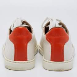 Hermes White/Orange Leather Quicker Low-Top Sneakers Size 41.5