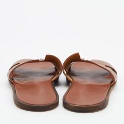 Hermes Brown Leather Izmir Flat Slides Size 47