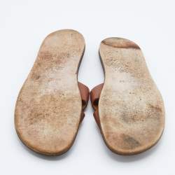 Hermes Brown Leather Izmir Flat Slides Size 47