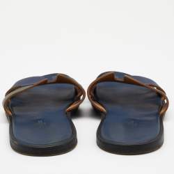 Hermes Blue/Green Leather Izmir Flat Slides Size 47