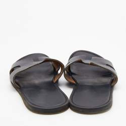 Hermes Black Leather Izmir Flat Slides Size 47