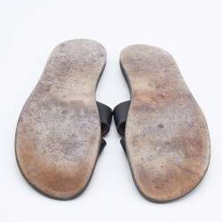 Hermes Black Leather Izmir Flat Slides Size 47