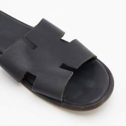 Hermes Black Leather Izmir Flat Slides Size 47