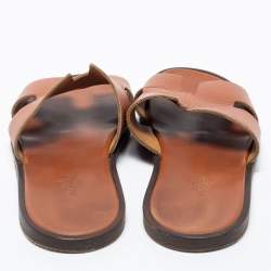 Pre Owned Hermes Brown Leather Izmir Sandals Size 42 
