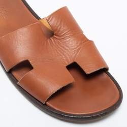 Pre Owned Hermes Brown Leather Izmir Sandals Size 42 