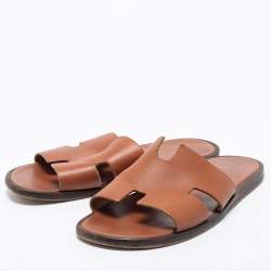 Pre Owned Hermes Brown Leather Izmir Sandals Size 42 