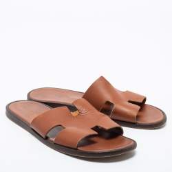 Pre Owned Hermes Brown Leather Izmir Sandals Size 42 