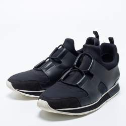 Pre Owned Hermes Black Leather And Neoprene Team Sneakers Size 42