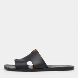 Hermes Black Leather Izmir Flat Slides Size 43