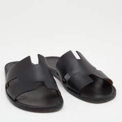 Hermes Black Leather Izmir Flat Slides Size 43