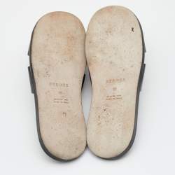 Hermes Black Leather Izmir Flat Slides Size 43