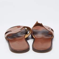 Hermes Brown Leather Izmir Slides Size 43