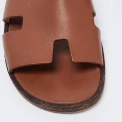 Hermes Brown Leather Izmir Slides Size 43