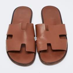Hermes Brown Leather Izmir Slides Size 43