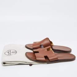 Hermes Brown Leather Izmir Slides Size 43