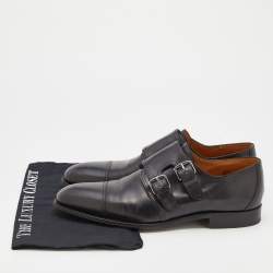 Hermes Black Leather Double Monk Strap Loafers Size 41.5