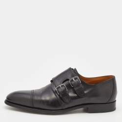 Hermes Black Leather Double Monk Strap Loafers Size 41.5