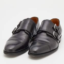 Hermes Black Leather Double Monk Strap Loafers Size 41.5
