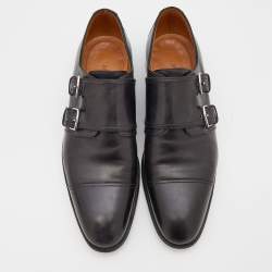 Hermes Black Leather Double Monk Strap Loafers Size 41.5