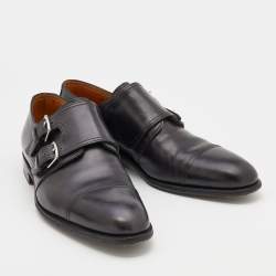 Hermes Black Leather Double Monk Strap Loafers Size 41.5