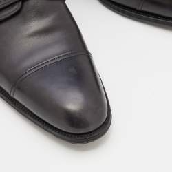 Hermes Black Leather Double Monk Strap Loafers Size 41.5