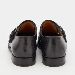 Hermes Black Leather Double Monk Strap Loafers Size 41.5