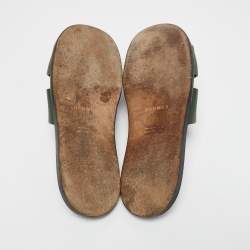 Hermes Green Leather Izmir Slide Flats  Size 43.5