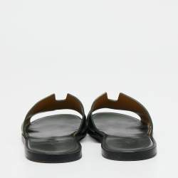 Hermes Green Leather Izmir Slide Flats  Size 43.5