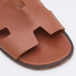 Hermes Brown Leather Izmir Flat Slides Size 42