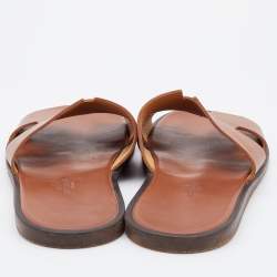 Hermes Brown Leather Izmir Flat Slides Size 42