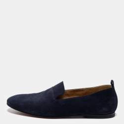 Hermes Navy Blue Suede Milano Smoking Slippers Size 41