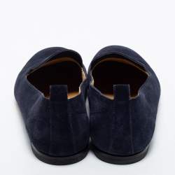 Hermes Navy Blue Suede Milano Smoking Slippers Size 41