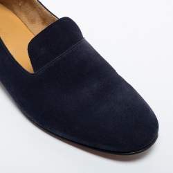 Hermes Navy Blue Suede Milano Smoking Slippers Size 41