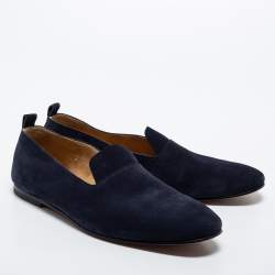 Hermes Navy Blue Suede Milano Smoking Slippers Size 41