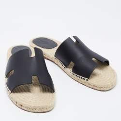 Hermes Black Leather Antigua Sandals Size 46