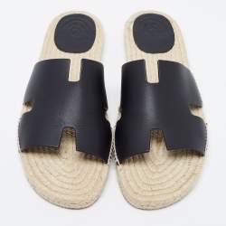 Hermes Black Leather Antigua Sandals Size 46