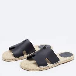Hermes Black Leather Antigua Sandals Size 46