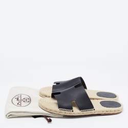 Hermes Black Leather Antigua Sandals Size 46