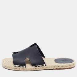 Hermes Black Leather Antigua Sandals Size 46